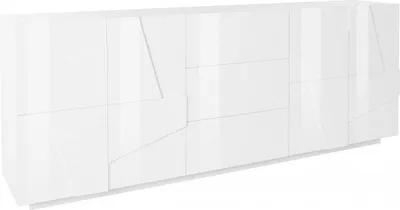 Produktbild von Kommode Dgut, Küchen-Sideboard mit 4 Türen und 3 Schubladen, Wohnzimmer-Buffet, 100 %  Italy, cm 224x44h86, glänzend weiß