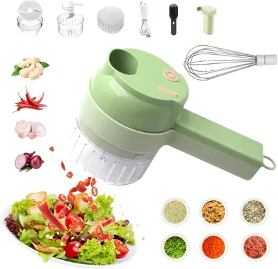 Obrázok produktu pre Bezdrôtový elektrický kuchynský sekáčik 5v1, mini krájač na zeleninu, ovocie a mäso, USB nabíjanie, nádoby, škrabka, kefka - FoodProcessor