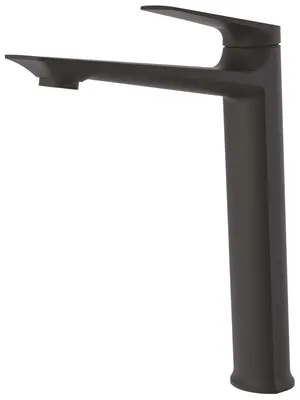 Obrázek produktu pro Umyvadlová baterie ARIANE – velikost L – černé provedení – elegantní silueta s ladnými, zužujícími se liniemi – ergonomická kovová páka – keramická kartuše Ø 30 mm – průtok 5 l/min – včetně sady pro dvoubodovou montáž
