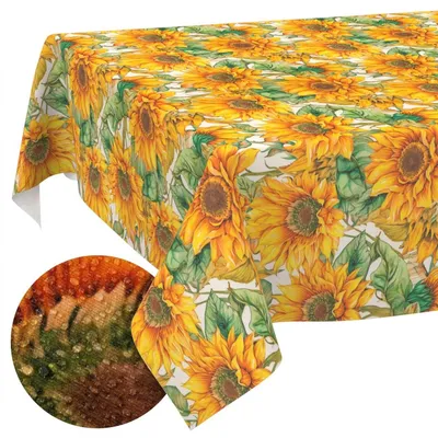 Immagine prodotto di Elzusha - Tovaglia con motivo di girasoli, 180 x 140 cm - Tovaglia in tessuto lavabile, adatta per interni ed esterni