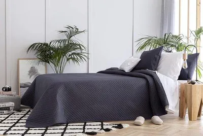 Productafbeelding van Dekbedovertrek met ruitpatroon - 100% microvezel - 105 - 200 x 260 cm - donkergrijs