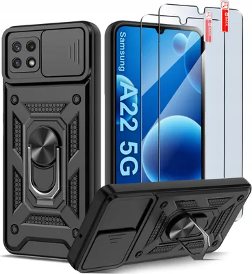 Zdjęcie produktu dla Etui Pancerne CZARNE SLIDE do Samsung A22 5G WZMACNIANE + 2x Szkło 9H