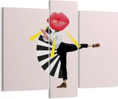 Produktbild von Bild auf Leinwand - Leinwandbild - 3 Teile - Grafik Mund Mann - 95x80cm - Wand Bild - Wanddeko - Wandbilder - Leinwanddruck - Bilder - Wanddekoration - Leinwand bilder - Wandbild - CB95x80-4559