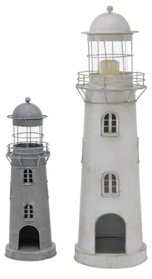 Produktbild von Boltze Home Laterne Leuchtturm Set - dekoratives Metall grau weiß 2-teilig