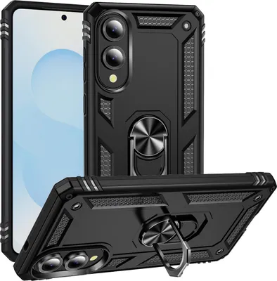 Obrázek produktu pro Pouzdro pro Samsung Galaxy S25 Edge dvouvrstvé robustní, vojenská ochrana pouzdro s držákem prstenu a stojánkem černé
