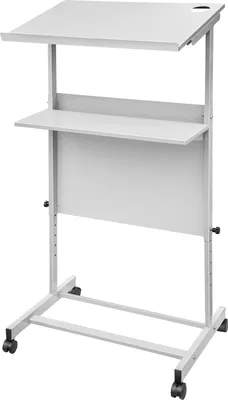 Produktbild von SucceBuy Verstellbares Stehpult, Tragbare Kanzel mit 4 Rollen, Höhenverstellbarer Podiumständer, Unteres Lagerregal, Weißes Rednerpult für Klassenzimmer, Kirche, Konzert