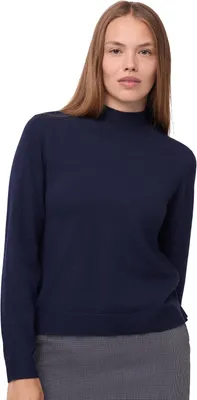 Produktbild von Strickpullover mit Zopfmuster, hoher Kragen, aus Wolle und Kaschmir, in Marineblau