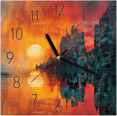 Produktbild von Wanduhr aus Glas mit Motiv Sonnenuntergang Stadt- 30 x 30 cm - inkl. Aufhängesystem