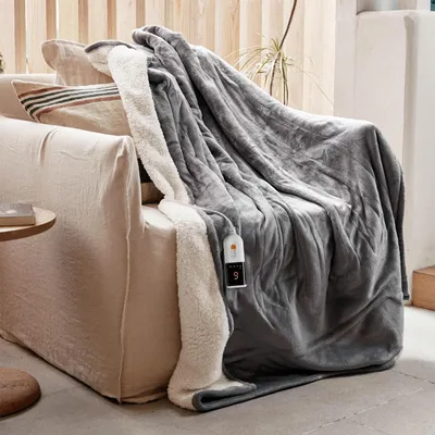 Immagine prodotto di Coperta elettrica - 130 x 180 cm - In pile e sherpa - Grigia - 6 livelli di temperatura