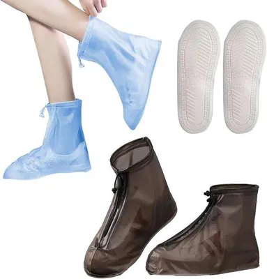 Produktbild von Silikon-Treter (2er-Pack) - Wasserfest, rutschhemmend, für schneebedeckte, wüsten-, strand- und matschige Wege (blau + braun)
