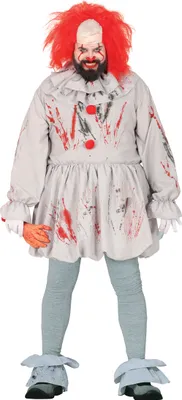 Immagine prodotto di Clown Spaventoso Set Costume Halloween Dettagli Sanguinosi Rosso Bianco Goosebumps Horror Party Outfit Creativo Scurrile Aspetto Inquietante Nightmarish Travestimento Party Mood Divertimento Spaventoso Sconvolgente Terrificante, Taglia: 54 - 56 (XL) Colore: Grigio