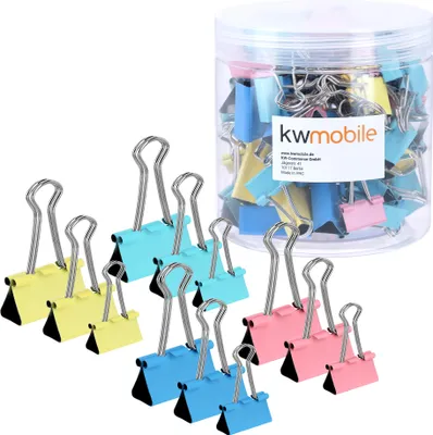 Produktbild von kwmobile 60x Foldback Klammern Set - 20x 19mm 20x 25mm 20x 32mm - Vielzweckklammer Büro Dokumenten Clips - Metall Maul Klammer Klemmen mehrfarbig