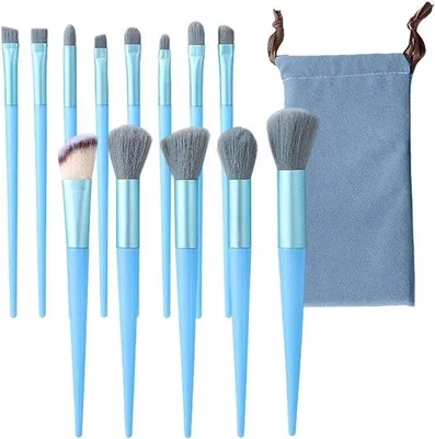 Image de Kit de maquillage professionnel : pinceaux de maquillage, correcteur pour les yeux, produits pour le visage, blush, fond de teint, poudre, correcteur (bleu)