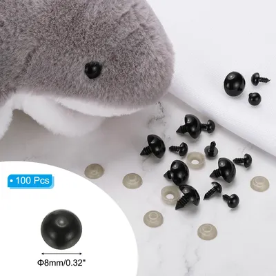 Produktbild von 8mm Sicherheitsaugen, 100er Set Kunststoff-Sicherheitsaugen mit Unterlegscheiben Sicherheitsaugen fš¹r Stofftiere H?kelspielzeug Puppen DIY Handwerk, Schwarz