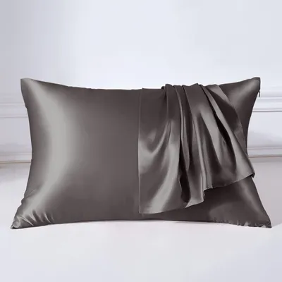 Produktbild von Seidenkissenbezug (22 Momme) – 100 % Seide – Milbenabweisender Seidenkissenbezug mit Reißverschluss – Anthrazit, 40 x 80 cm