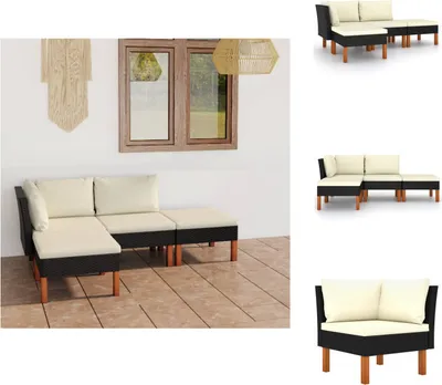 Produktbild von vidaXL 4-tlg. Garten-Lounge-Set mit Kissen Poly Rattan Schwarz -  Gartenmöbel-Sets