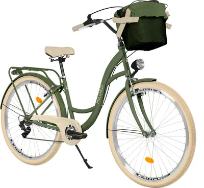 Produktbild von Milord Komfort Fahrrad Mit Korb Retro Damenfahrrad, 28 Zoll, Grün-Creme, 7 Gang Shimano