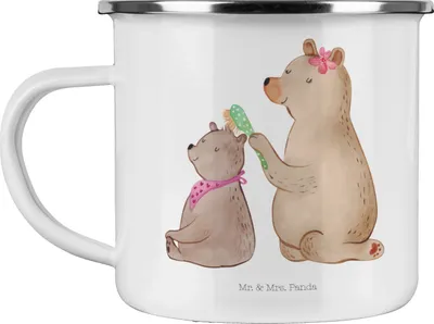 Produktbild von Mr. & Mrs. Panda becher emaille Bär Kind - Weiß - Geschenk, Haferl, Campingtasse, Teetasse, Mama, Muttertag, Pott, Mutter, Kaffeepott, Tasse, Oma