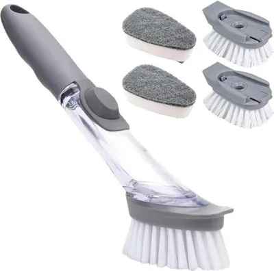Produktbild von Viervlakkige afwasborstel met 4 verwisselbare borstelkoppen, afwasmiddeldispenser en gootsteenreiniger