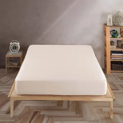 Productafbeelding van Famanu spreihoes voor boxspring, 100 x 200 cm, beige - 100% katoen, geschikt voor matrassen tot 35 cm hoog
