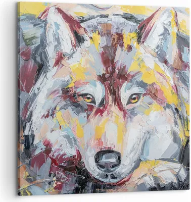 Produktbild von Bild auf Leinwand - Leinwandbild - Einteilig - Öl Wolf Hund - 60x60cm - Wand Bild - Wanddeko - Wandbilder - Leinwanddruck - Bilder - Wanddekoration - Leinwand bilder - Wandbild - AC60x60-4673
