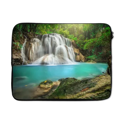 Produktbild von MuchoWow® Laptop Hülle 17 Zoll Laptoptasche Wald - Wasserfall - Natur - Zipper - Schutzabdeckung