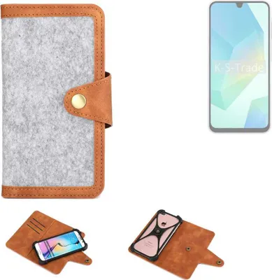 Produktbild von K-S-Trade Handyhülle kompatibel mit Samsung Galaxy A16 5G Schutzhülle Filz-Hülle Kunst-Leder hellgrau braun (1x)