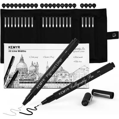 Immagine prodotto di Set di pennarelli a punta fine (fineliner) da 22 pezzi, pigmentati, resistenti all'acqua e adatti per documenti, ideali per manga, fumetti, illustrazioni, disegno tecnico e calligrafia, con custodia, colore nero