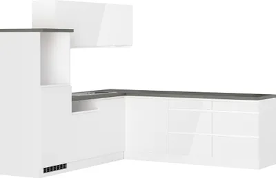 Produktbild von Winkelküche 240/240 cm in Hochglanz weiß, Arbeitsplatte Betonoptik MARSEILLE-03