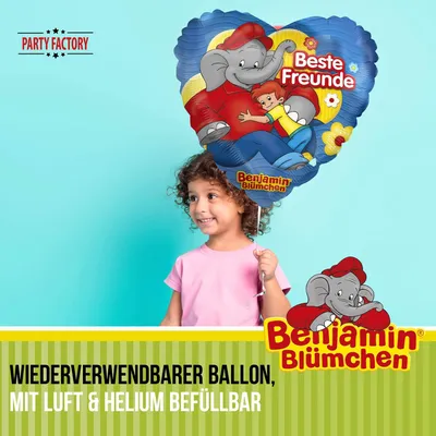 Produktbild von Beste Freunde Benjamin Blümchen Folienballon Herz, blau, Ø45cm, Heliumballon