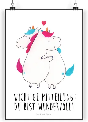Produktbild von Mr. & Mrs. Panda Bild Einhorn Mitteilung DIN A4 - Weiß - Geschenk, Lustig, Wandbild, Plakat, Spruch, Valentinstag, drucke, wanddeko, Kunstdruck, Liebe, Unicorn, Einhörner