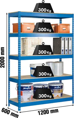 Image de Etagère Sans Vis Bricoforte 1206-5 Chipboard Bleu/bois Bleu/bois 2000x1200x600 - Simonrack