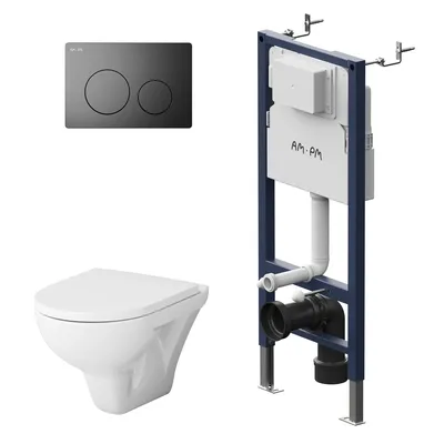 Produktbild von AM.PM Wand WC spülrandlos Set mit Vorwandelement Komplettset Unterputz Spülkasten Vorwandspülkasten Keramik Unterputzspülkasten Schüssel Drücke