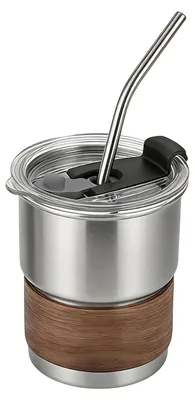 Thermobecher 300 ml, Edelstahl, auslaufsicher, mit Deckel & Strohhalm