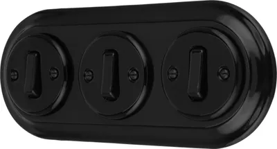 Produktbild von Unterputz Porzellan Retro Schalter, 3-fach, All-in-One, SET Serie PR1 schwarz