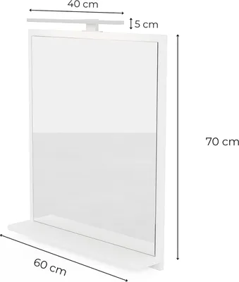 Produktbild von HAJDUK FURNITURE Badspiegel mit Beleuchtung 4000 K IP44 Weiß H:70 x B:60 cm - Bathroom Mirror - Badezimmer Spiegel Rechteckig mit Ablage und LED