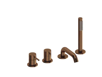 Produktbild von SANYCCES LOOP 4-Loch Wannenrandarmatur mit Umsteller, Wanneneinlauf, Handbrause & Brauseschlauch, rosegold gebürstet