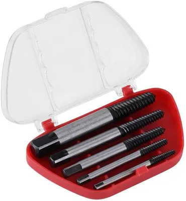 Zdjęcie produktu dla Zestaw śrubokrętów – do wykręcania uszkodzonych śrub – 5 sztuk – rozmiary 4–18 mm – w walizce transportowej.