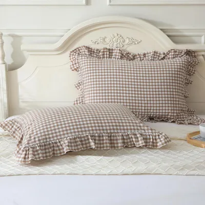 Productafbeelding van Kussenhoezen Set van 2 - Taupe/Wit Geruit - 50x76 cm
