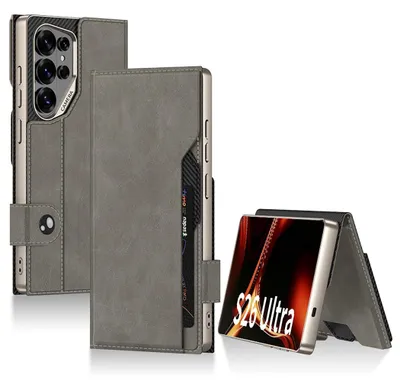 Obrázok produktu pre Kožené puzdro typu flip pre Samsung Galaxy S26 Ultra 5G Book Wallet, sklopné, sivé