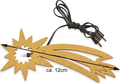 Produktbild von LED Komet aus Holz 12cm 3.5V Anschluss 78296 | Gold - Weihnachtskrippe