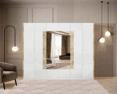 Produktbild von Schlafzimmer-Set Stella 4-Teilig in Weiß/Gold Hochglanz 6-Türig