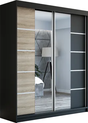 Produktbild von Schwebetürenschrank Kleiderschrank ERO 180 cm Schrank Garderobe Spiegel.Verschiedene Farben (Weiß, Schwarz, Somona). Möbel vom Hersteller!