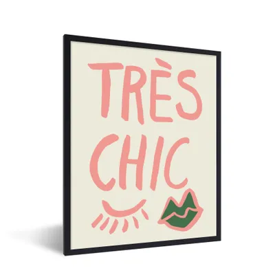 Produktbild von MuchoWow® Gerahmtes Poster Tres Chic - Zitat - Lippen - Grün 60x80 cm - Poster mit Schwarzem Bilderrahmen Wandposter Rahmen Foto Bilder - Premium - Wanddeko Wohnzimmer