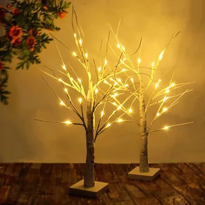 Produktbild von 2er Set LED Baum Lichter Warmweiß,60cm/2ft Lichterbaum Lichterzweige, 24 LEDs, Batteriebetrieb Weihnachtsdeko für Zuhause Party Innendekoration