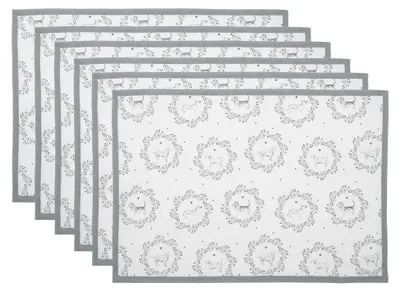Immagine prodotto di Clayre & Eef Set di 6 tovagliette 48x33 cm in cotone bianco grigio Dog