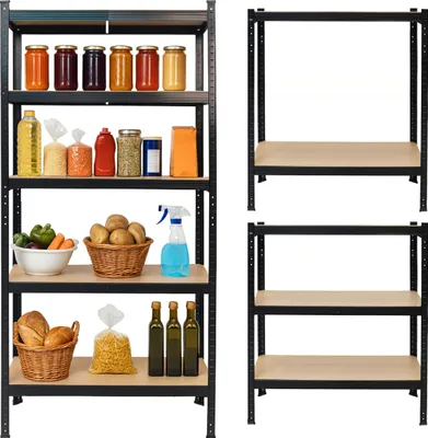 Zdjęcie produktu dla Regał magazynowy metalowy czarny 2w1 5 jasnych półek 180x90x40 cm