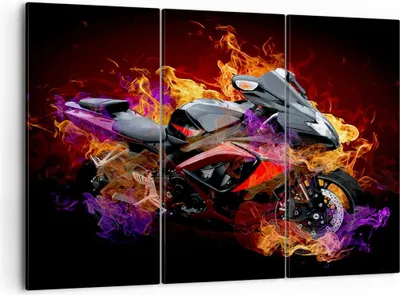 Produktbild von Bild auf Leinwand - Leinwandbild - Motorrad Feuer Abstraktion - 105x70cm - Wand Bild - Wanddeko - Leinwanddruck - Bilder - Kunstdruck - Wanddekoration - Leinwand bilder - Wandkunst - CE105x70-0177