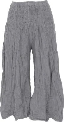 Produktbild von Bequeme 3/4 Musselin Palazzohose, Marlenehose mit Breitem Bund, Baumwollhose, Krinkelhose - Steingrau, Damen, Baumwolle, Hosen