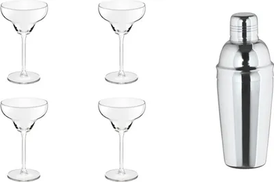 Produktbild von James Cooke, Margarita Cocktailset, 5 teilig, 4 Cocktailgläser 30 cl + 1 Shaker  0,7 Liter Edelstahl